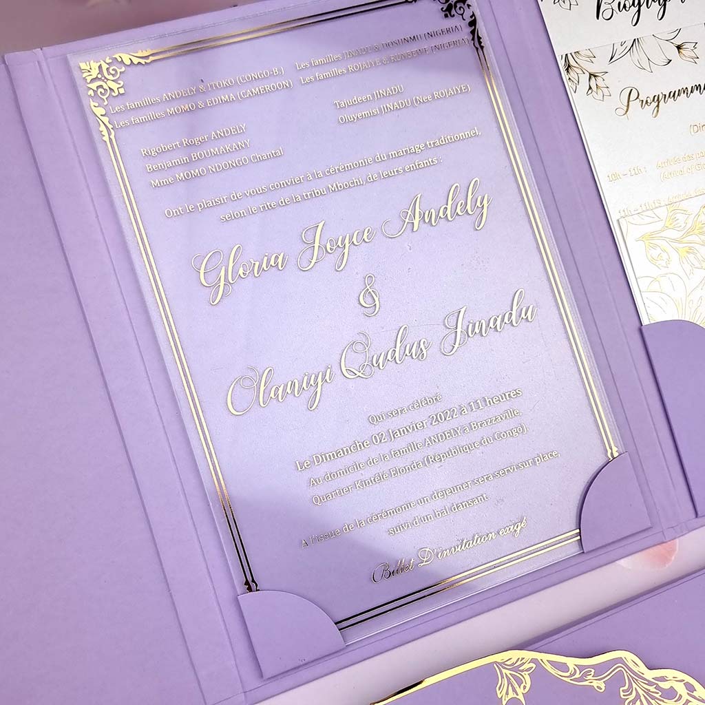 Hardcover Wedding Invites - Purple and Gold - WalRay Invitations - Australia