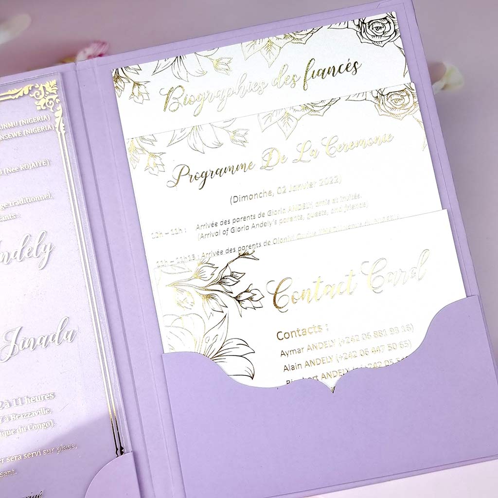 Hardcover wedding - Engagement Invites - Purple and Gold- WalRay Invitations - Australia
